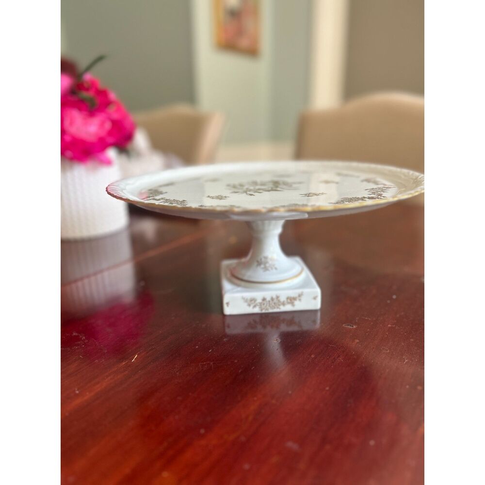 Vintage Limoges France Porcelain Gold Rose Cake Stand/Pedestal Plate - Picture 2 of 6